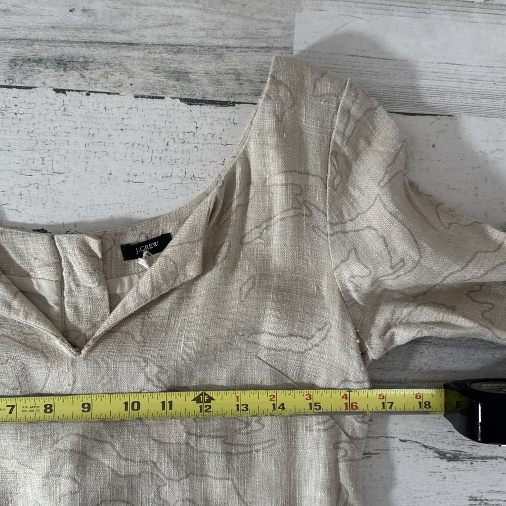 J Crew‎ Shift Dress Womens Size 0 Silk Linen Blend Beige Gold Design Pockets - Picture 5 of 8